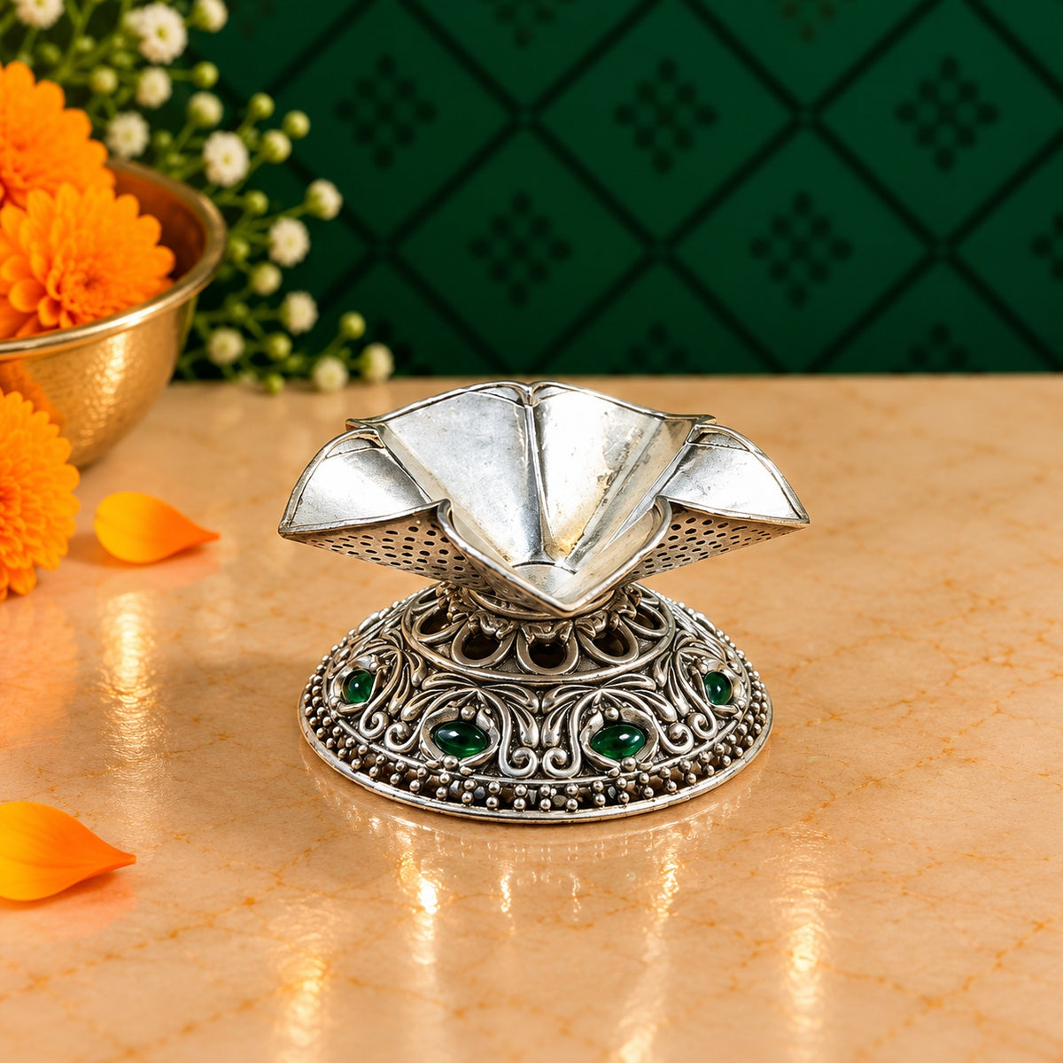 Floral Stone Studded Diya