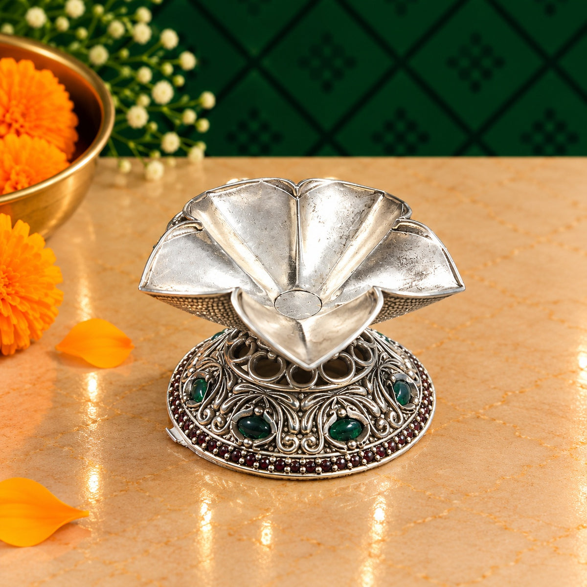 Floral Stone Studded Diya