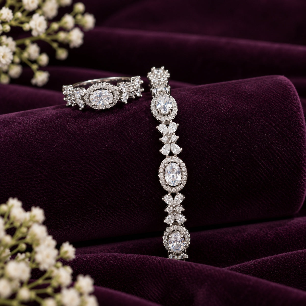 Celeste Sparkle Silver Bracelet & Ring Set
