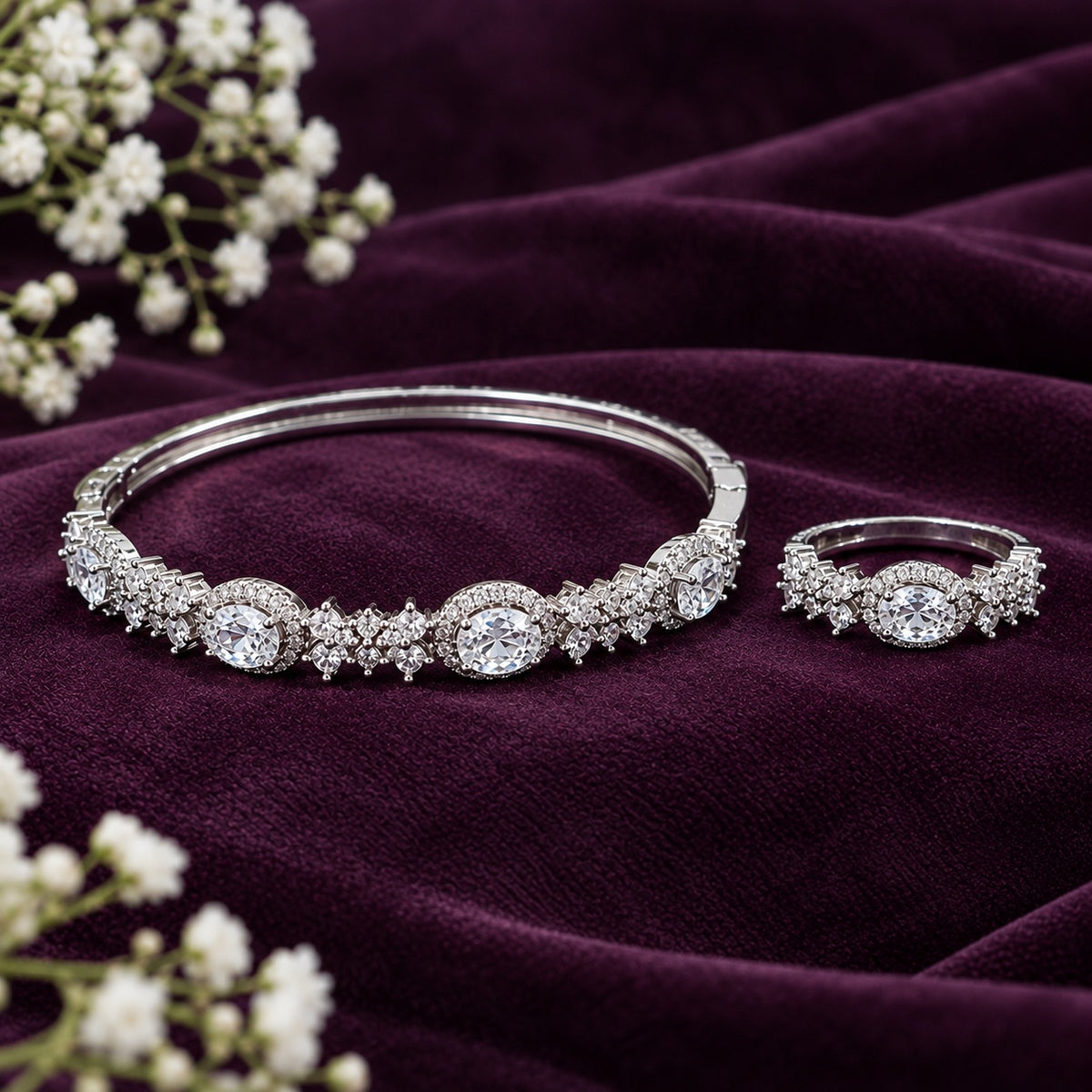 Celeste Sparkle Silver Bracelet & Ring Set