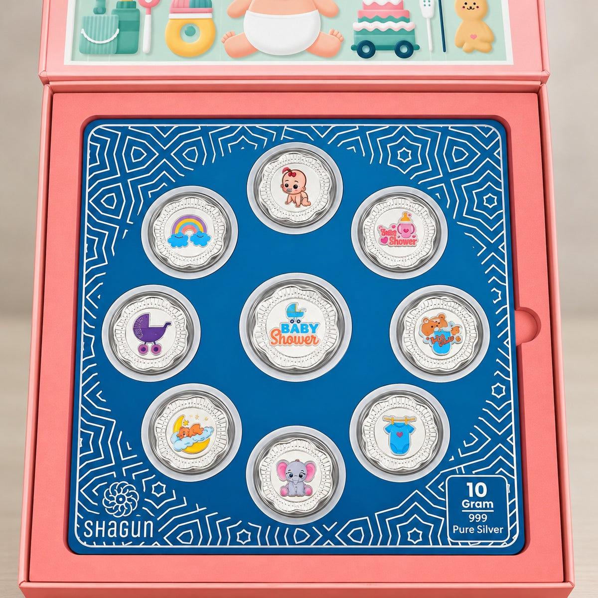 Welcome Baby Shower Silver Coin Gift Box
