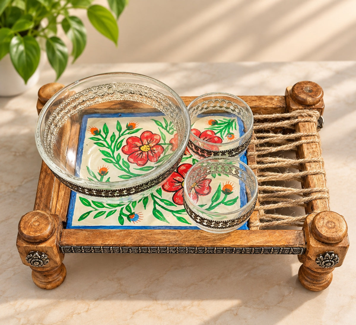 Wooden Tray Bowl Set