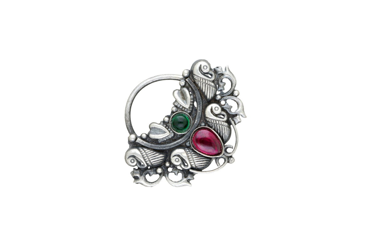 Pink And Green Stone Clip On Nath