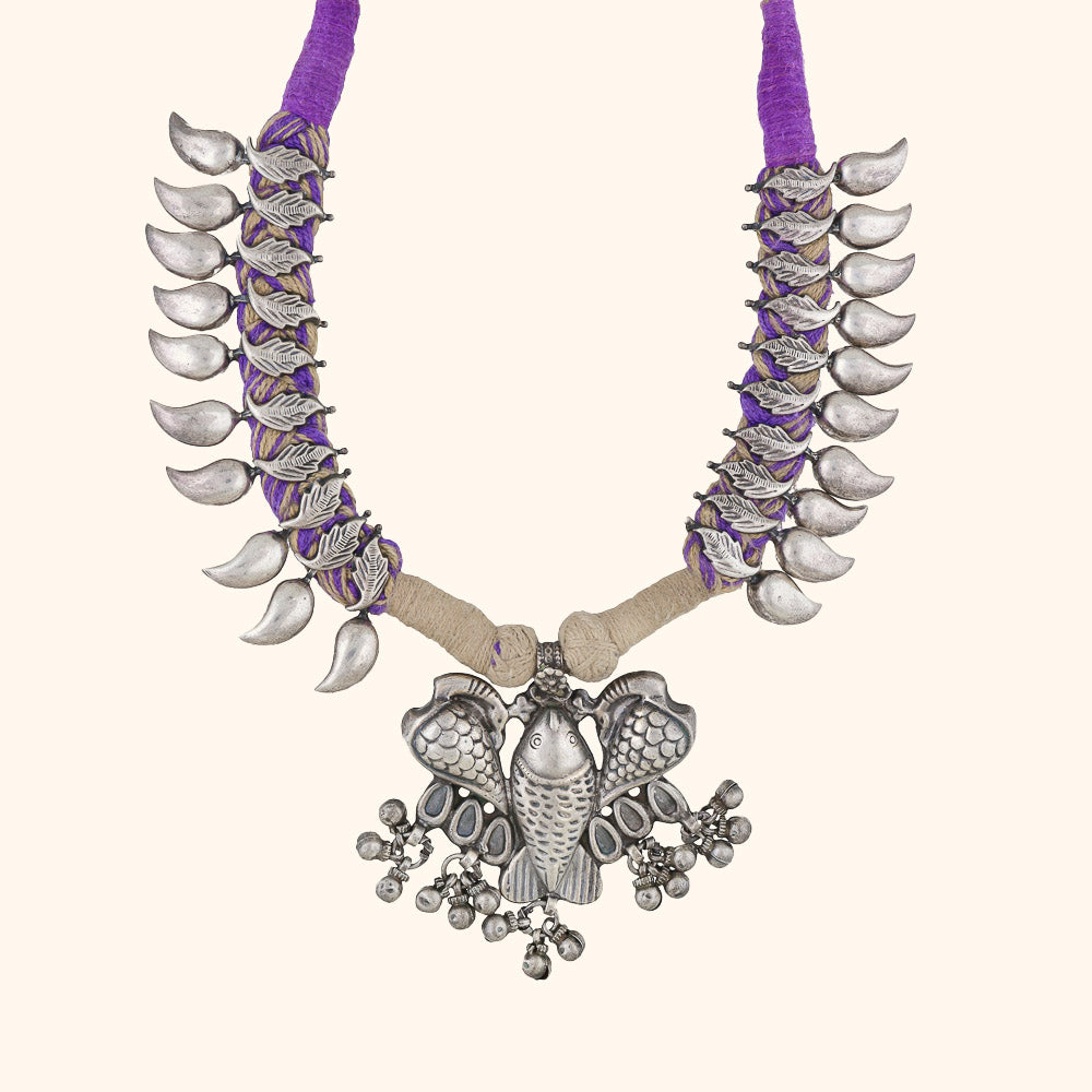 Lilac And Powder Brown Combination Thread Necklace