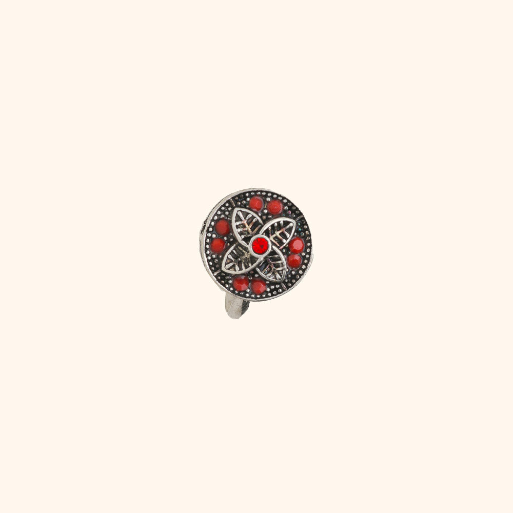Blooming Flower With Red Stones Toe Ring (In Pair)