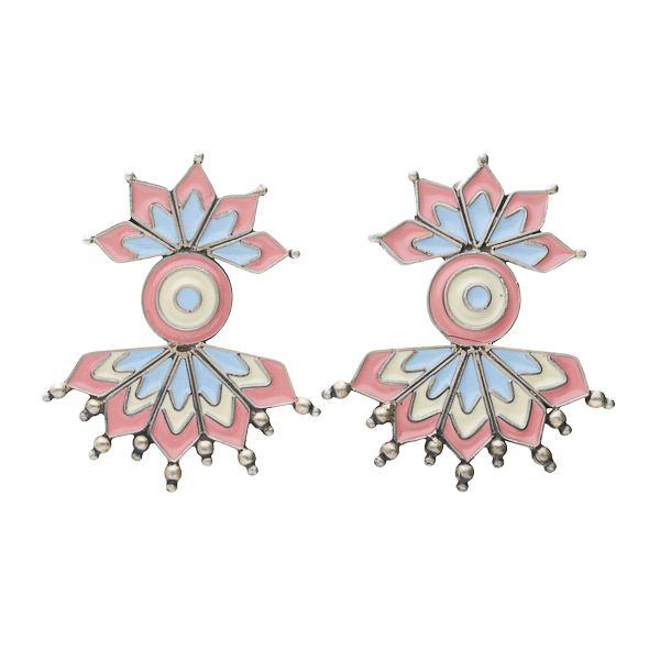 Avi- Minakari Silver Earrings