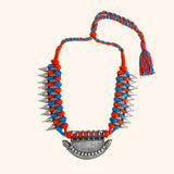 Stunning Orange And Blue Combination Thread Necklace