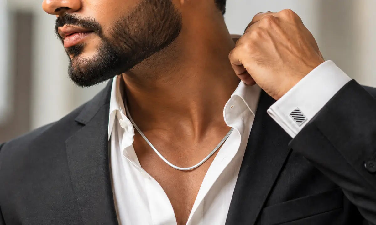 The Modern Gentleman’s Guide: Styling silver chains, bracelets and cufflinks for work.