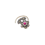 Pink Stone Flower And Leaves Taar Nose Pin