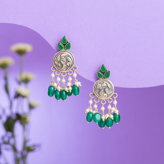 Green Jhumka That Glows with Grandeur