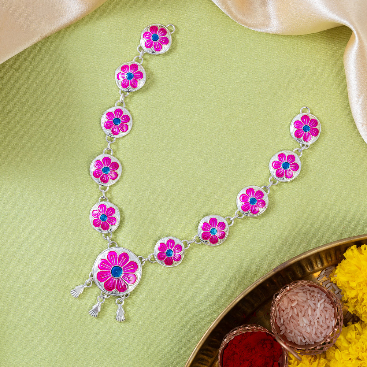 Pink Flower Meenakari Haar