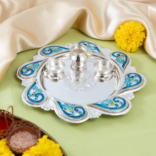 Shades of Blue Meenakari Pooja Thali
