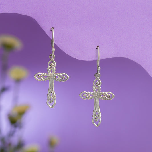 Heavenly Carved Cross Earrings