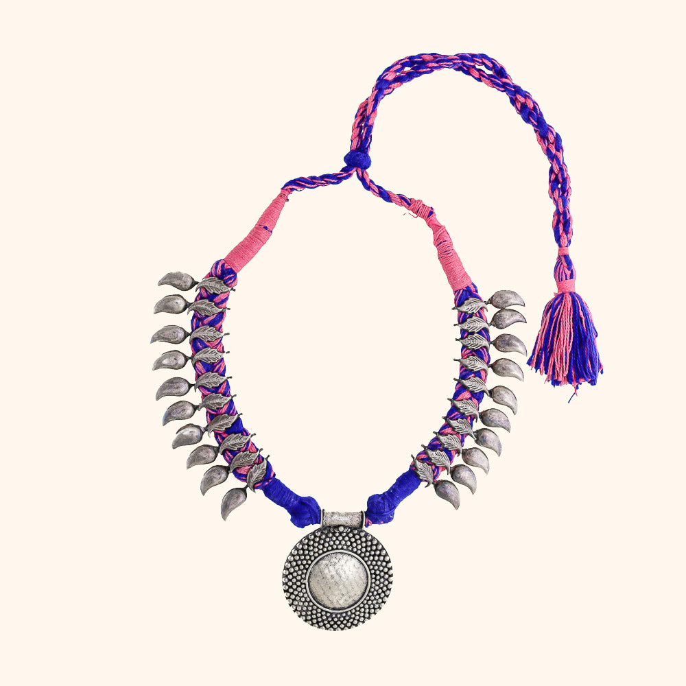 Spectacular Pink and Purple Thread Necklace