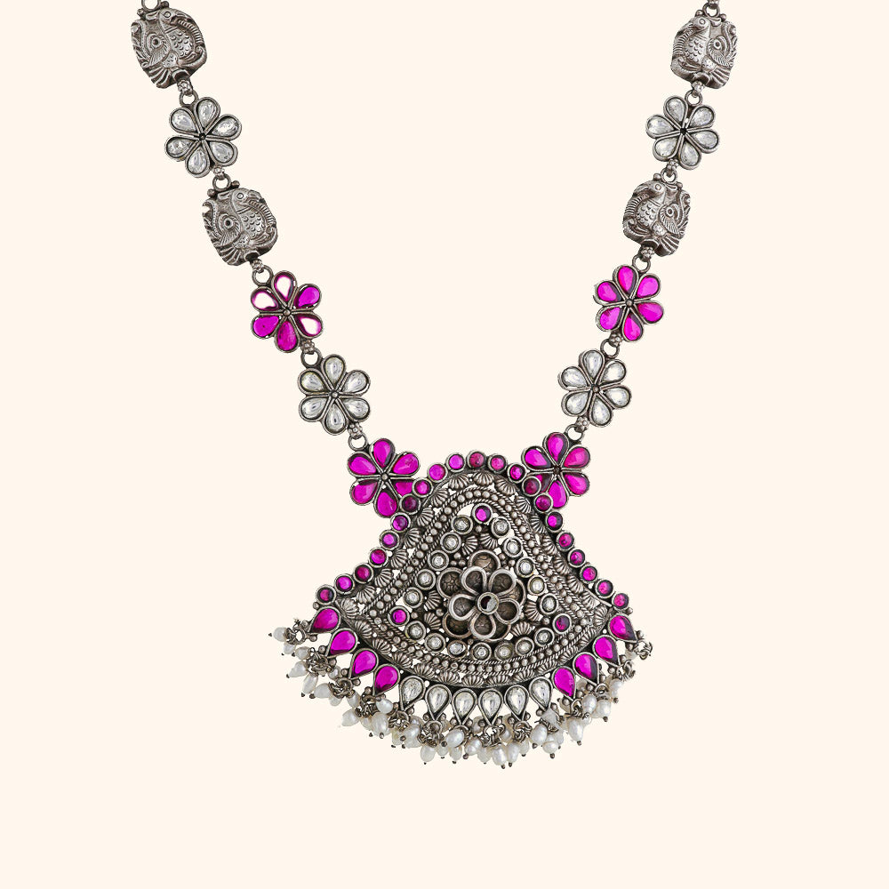 Pink Flower Necklace Set (with earrings)