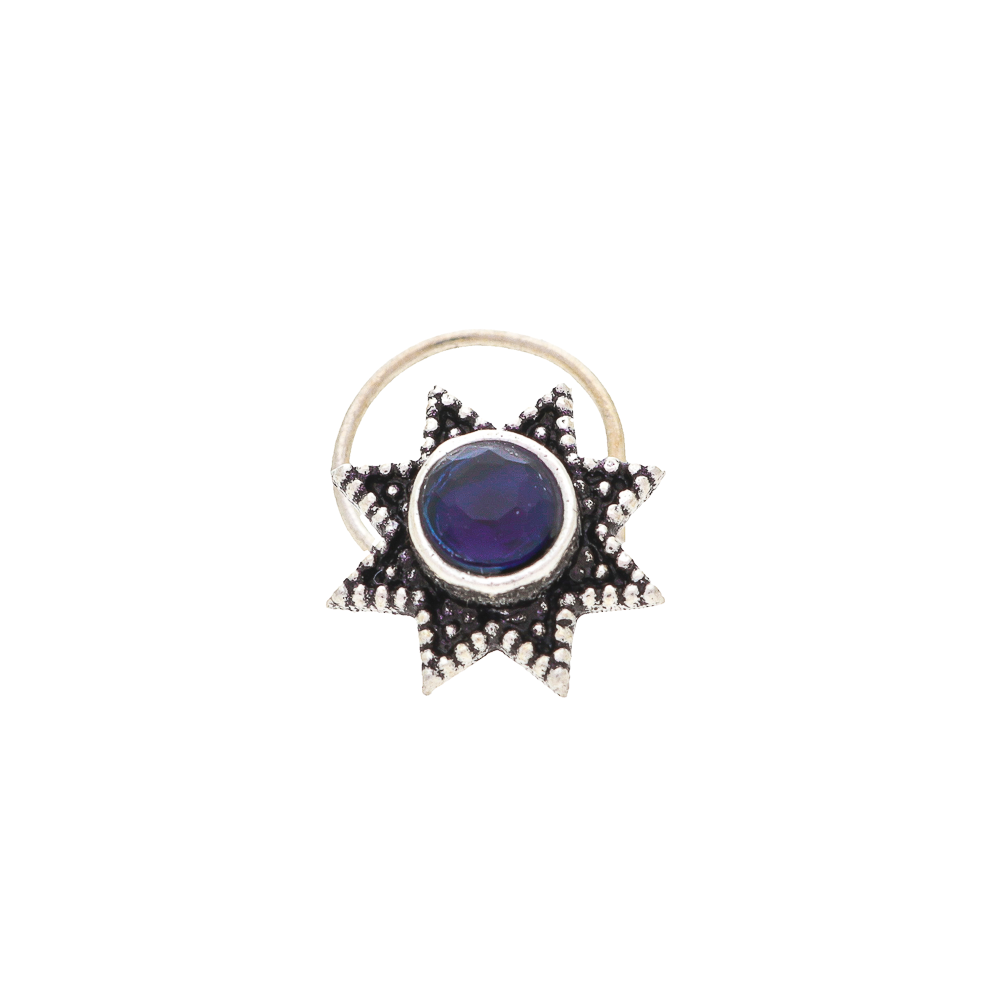 Blue Bloomed Flower Stone Taar Nose Pin