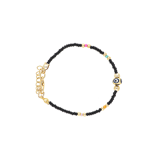 Black and Multi-Colour Beads Evil Eye Brass Bracelet