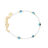 White Beads Evil Eye Brass Bracelet