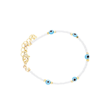 White Beads Evil Eye Brass Bracelet