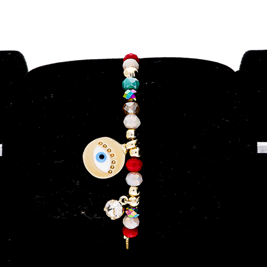 Multi-Coloured Evil Eye Brass Bracelet