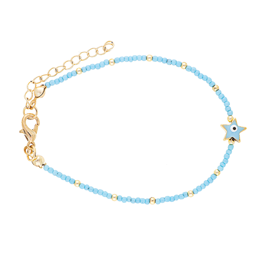 Blue Beads  Evil Eye Brass Bracelet