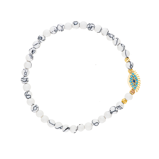 White Marble Quartz Evil Eye Brass Bracelet
