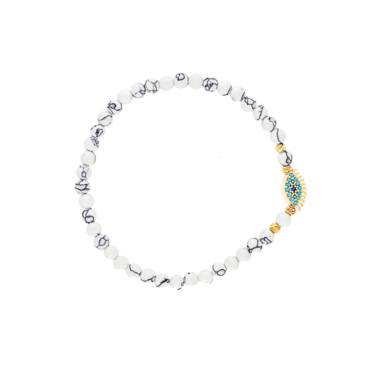 White Marble Quartz Evil Eye Brass Bracelet
