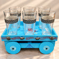 Blue Wooden Cart Glass Set
