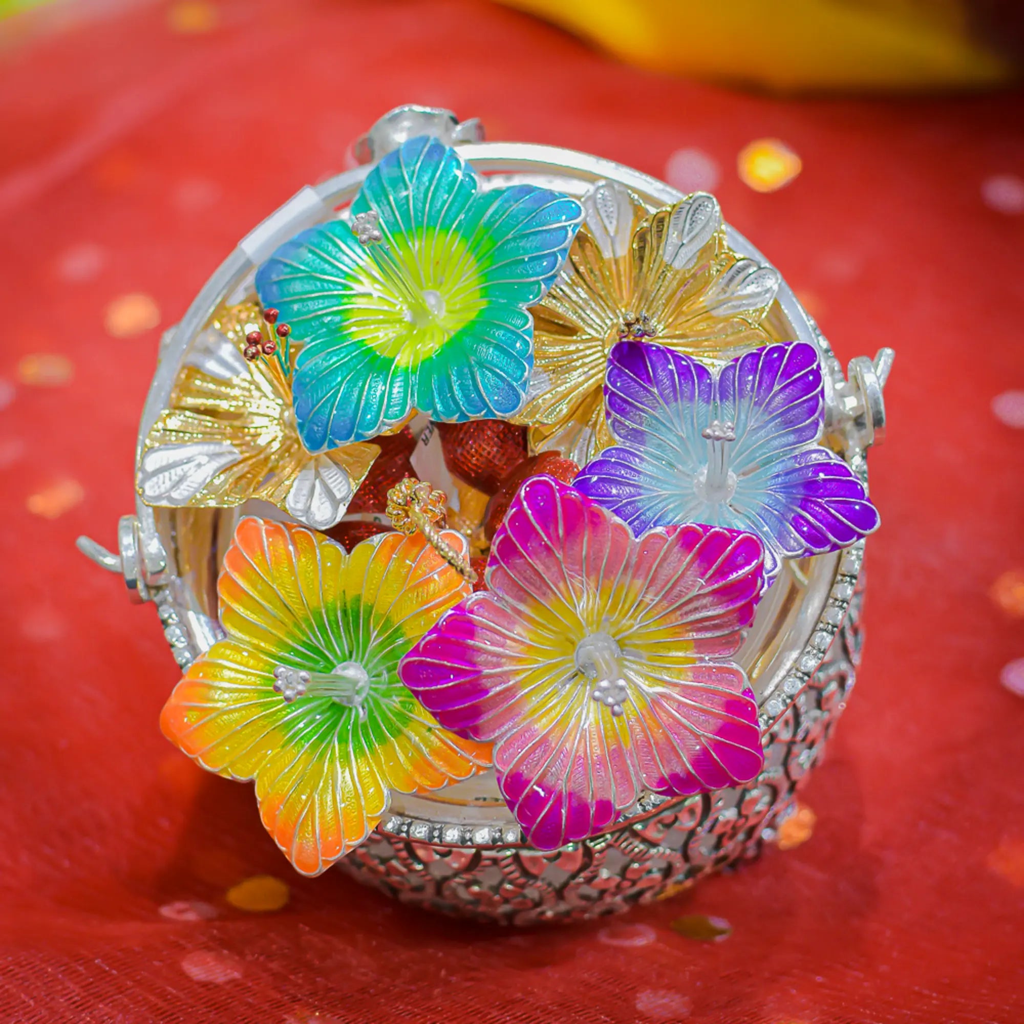 Gold Polish Flower With Red Meenakari