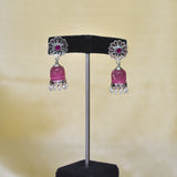 Exclusive Engraved Light Pink Stone Jhumkas