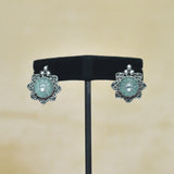 Exclusive Engraved Light Sea Green Stone Studs