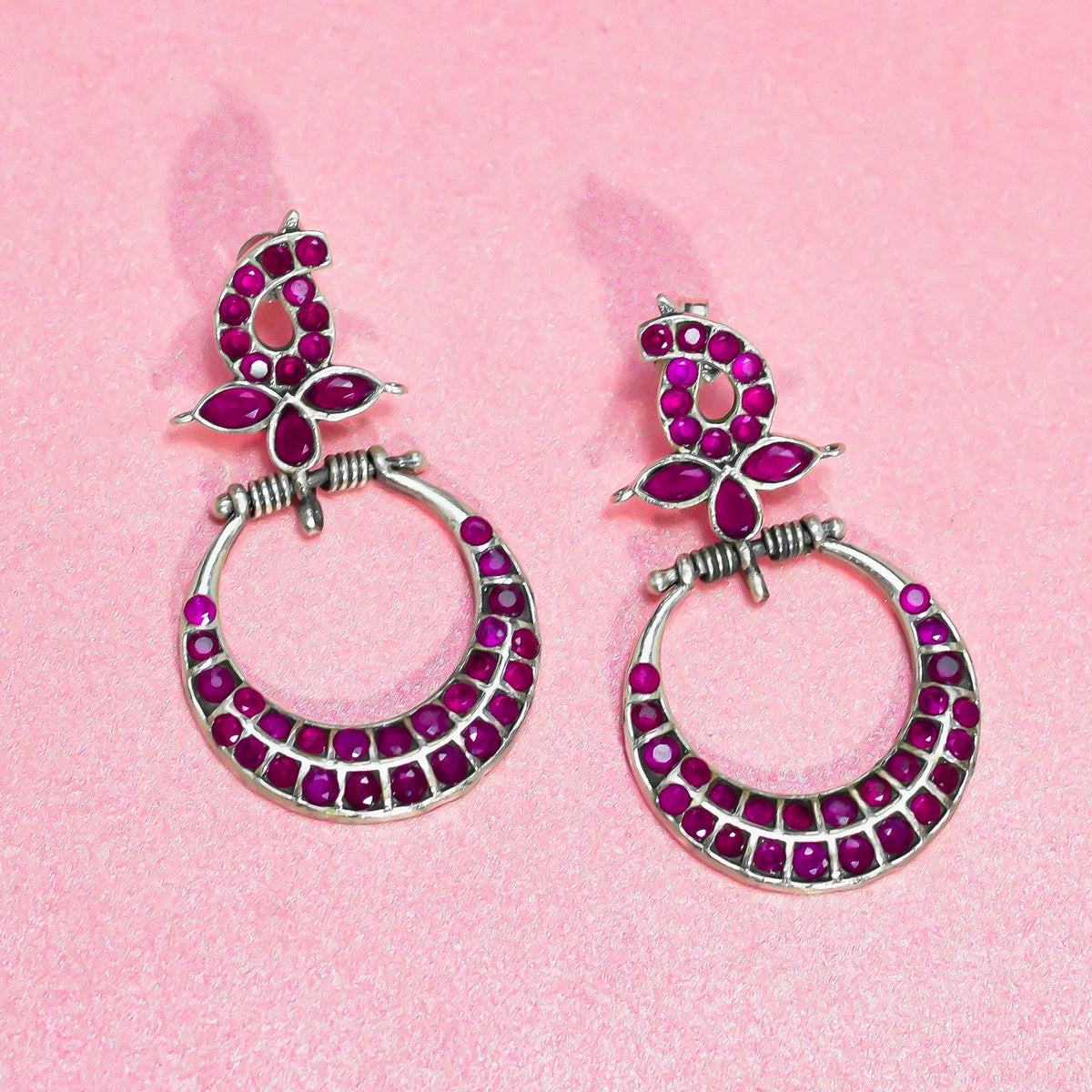 Delicate Pink Stone Chandbali Earrings