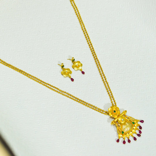 Gorgeous Flower Motif Long Necklace Set