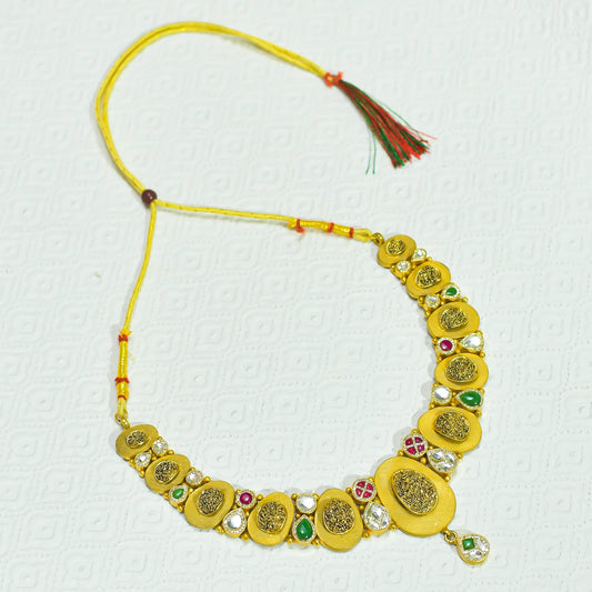 Glamorous Kundan with Gold Polish Necklace Set