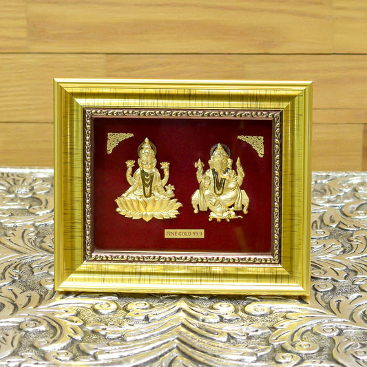 Fine Gold Goddess Laxmi and Lord Ganesh Frame