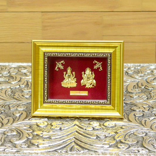 Fine Gold Goddess Laxmiji and Lord Ganesh Frame