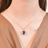 Blue Sapphire Halo Pendant With Chain