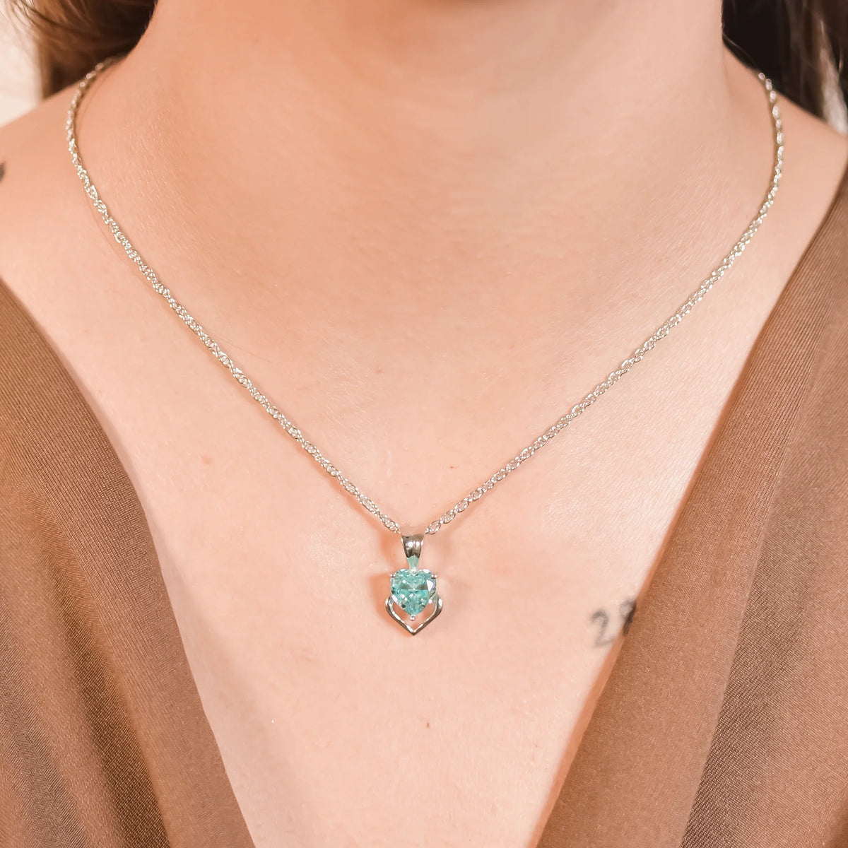 Aqua Dual Heart Pendant With Chain