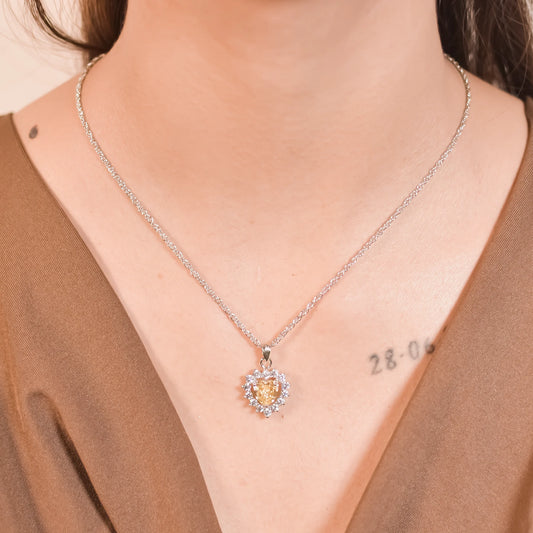 Yellow Heart Sapphire Pendant With Chain