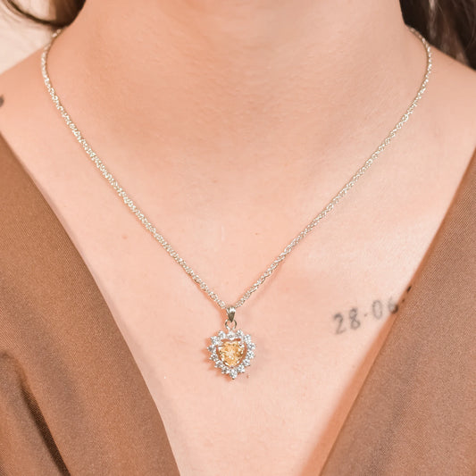 Yellow Heart Sapphire Pendant With Chain