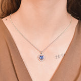 Blue Sapphire Heart Halo Pendant with Chain