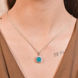 Deep Aqua Solitaire Pendant With Necklace