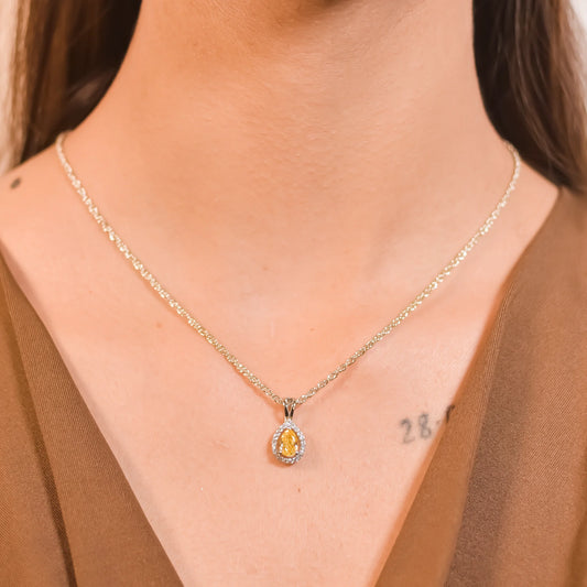 Yellow Sapphire Dewdrop Pendant With Chain