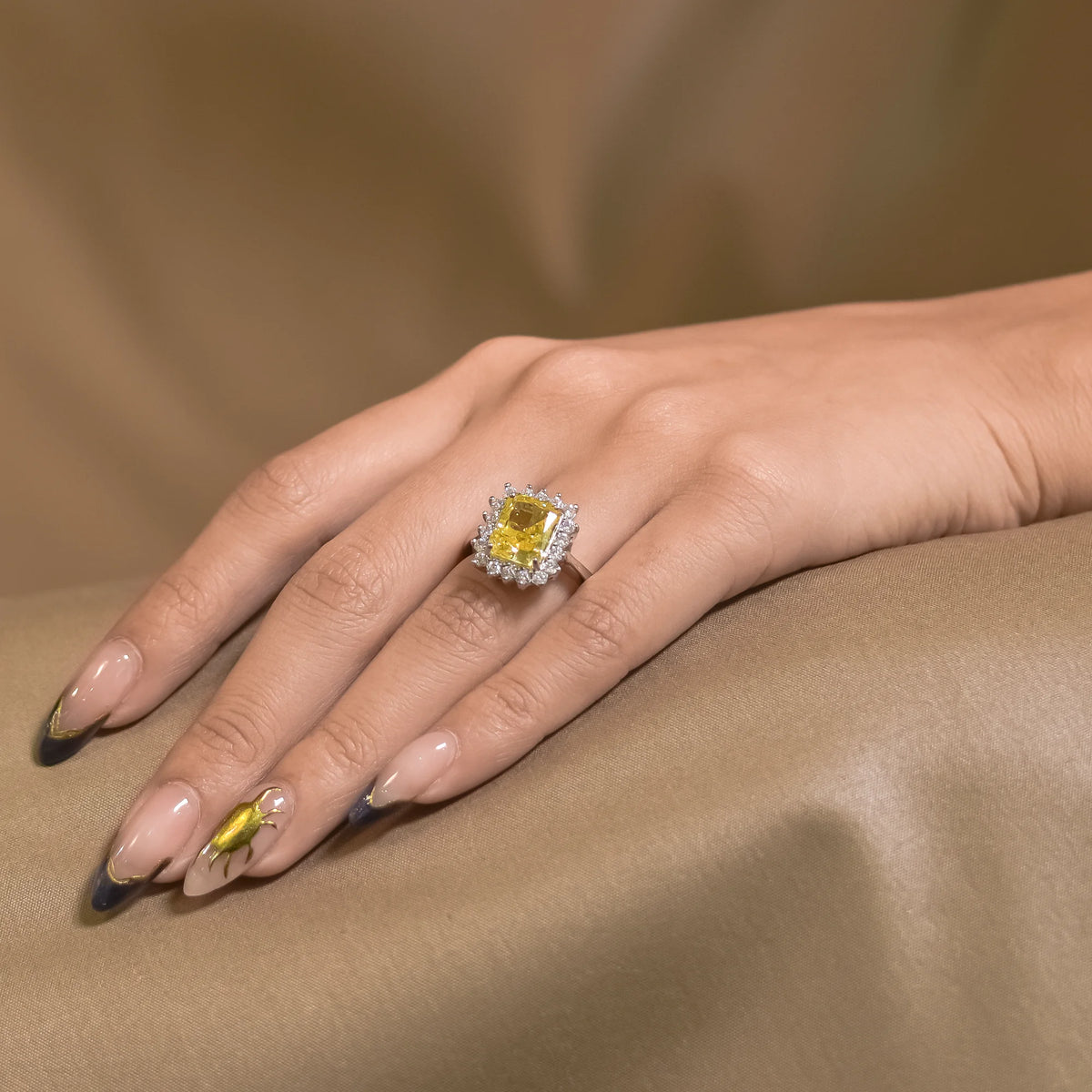 Cushion Cut Yellow Sapphire Halo Ring