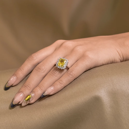 Cushion Cut Yellow Sapphire Halo Ring