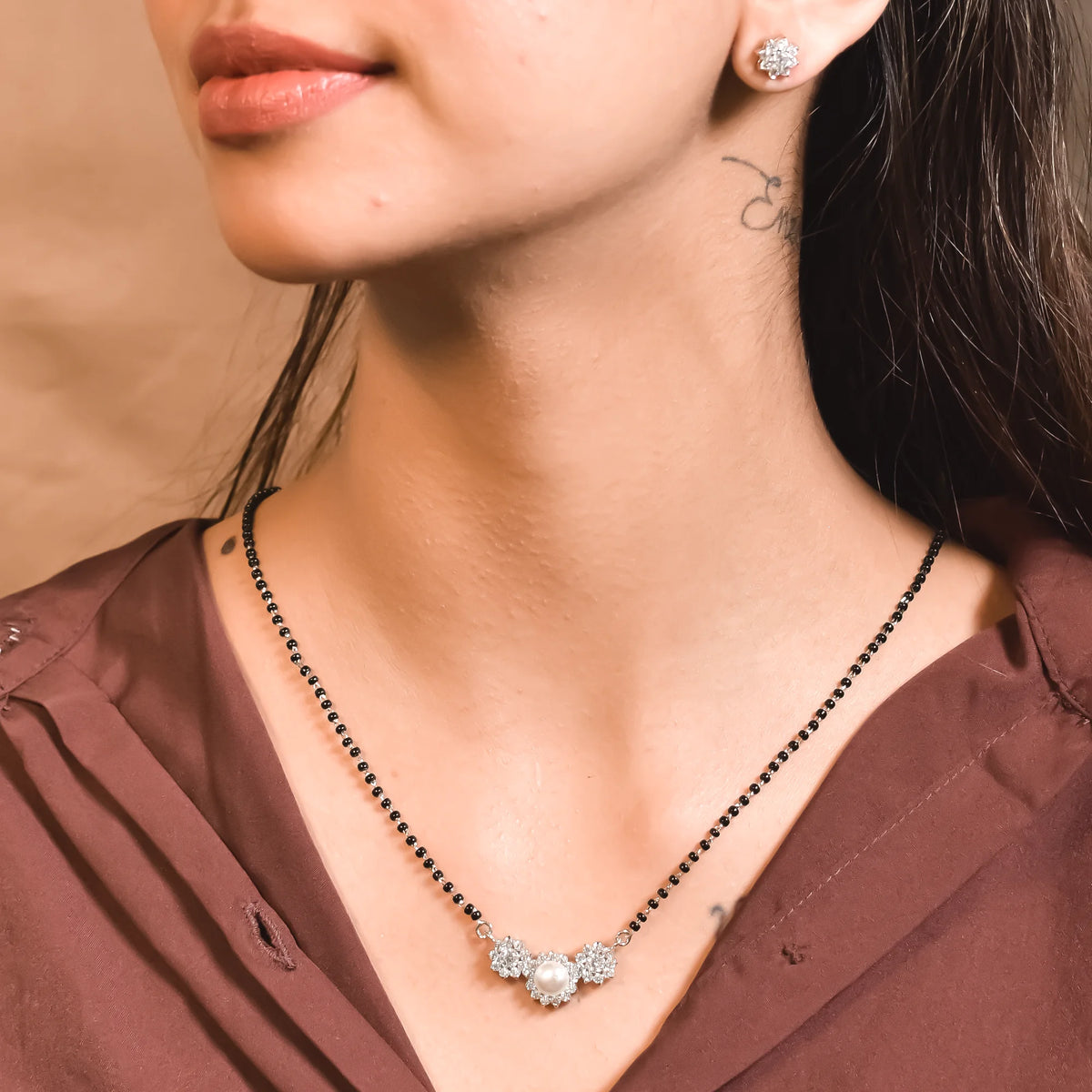 Delicate Yet Classy Pearl Mangalsutra Pendant Set