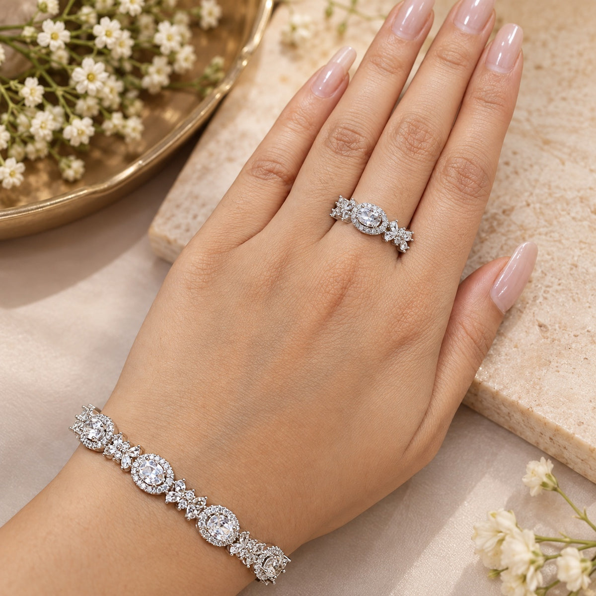 Celeste Sparkle Silver Bracelet & Ring Set