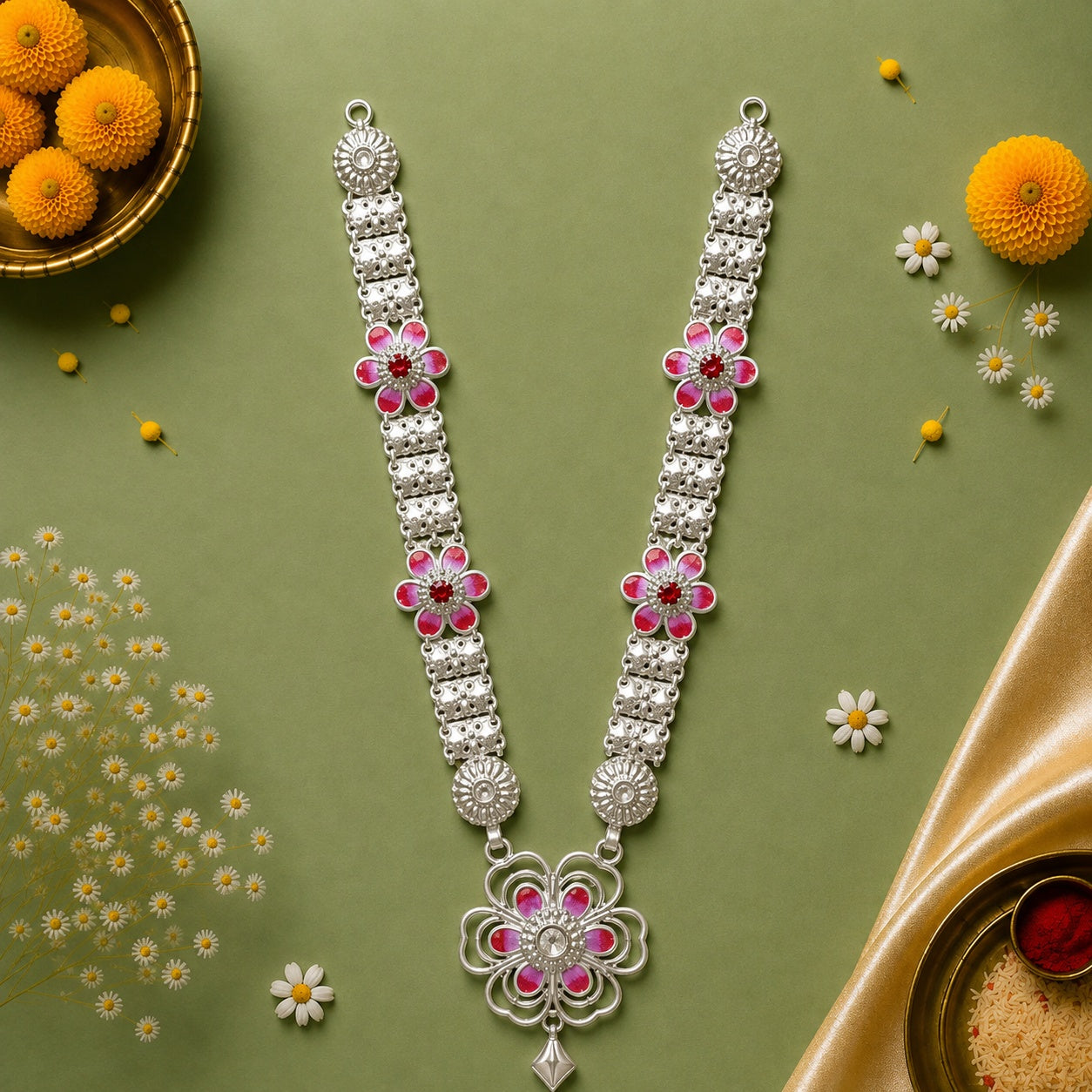 Floral Pink Ganpati Haar-1