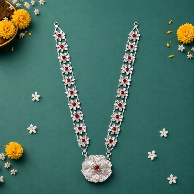 Floral Silver Ganpati Haar