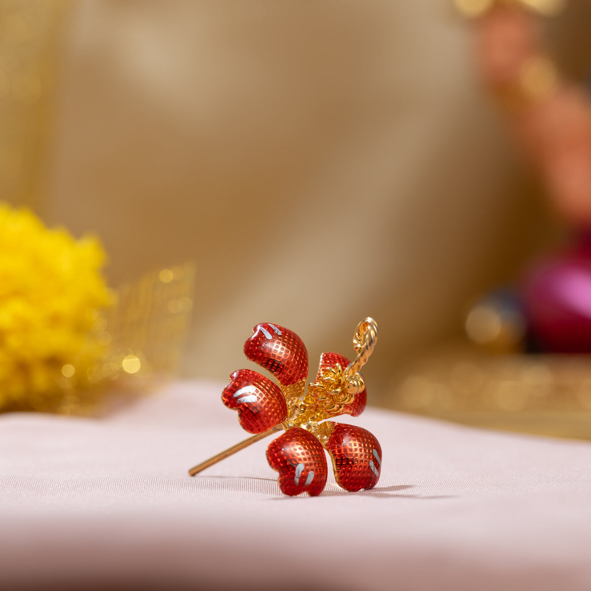 Gold Polish Meenakari Hibiscus Flower